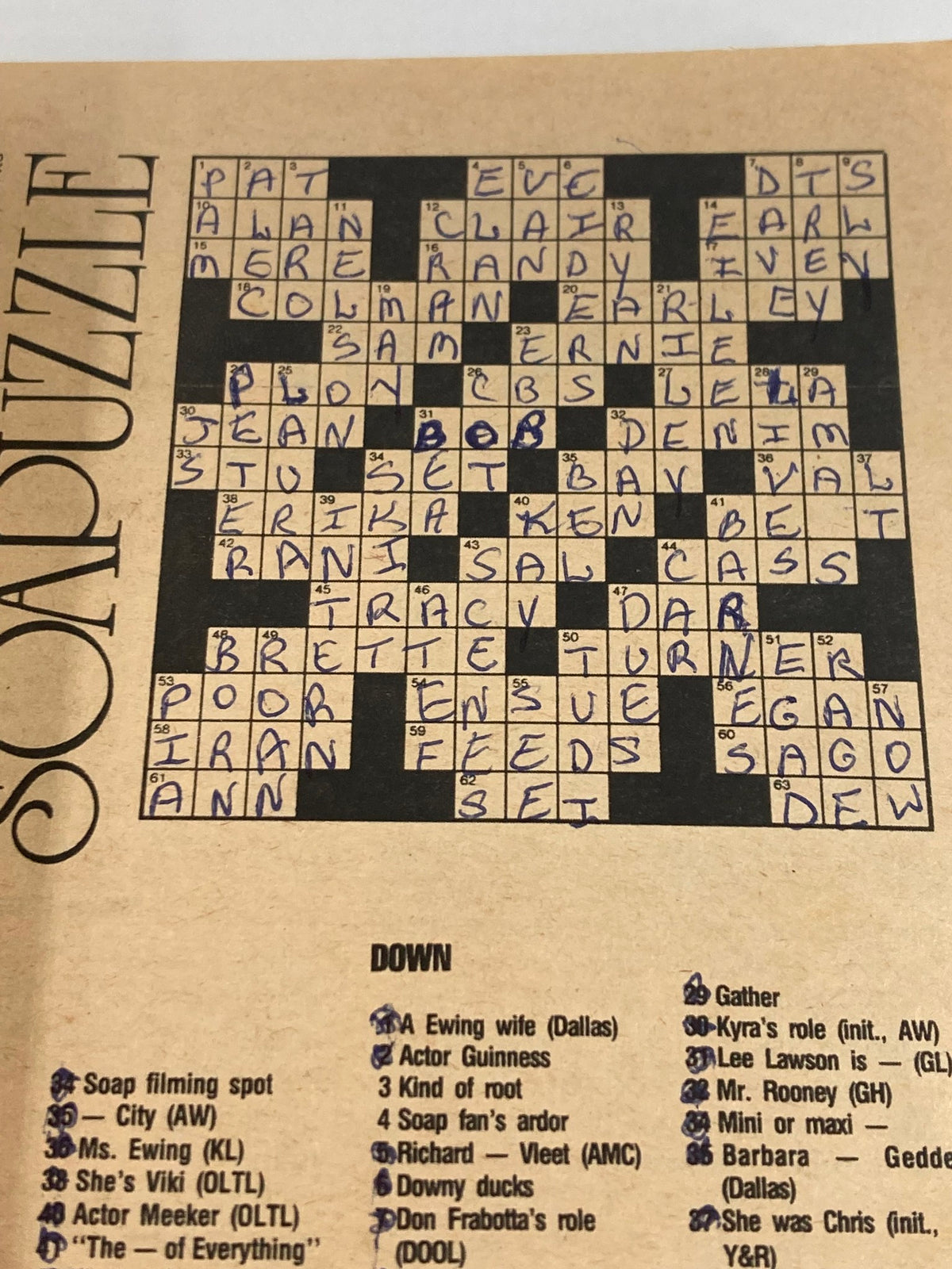 Puzzle page from the Soap Opera Digest issue dated May 24, 1983, showcasing a crossword dedicated to various soap opera characters and terminology, emphasizing the engagement of fans with the content.