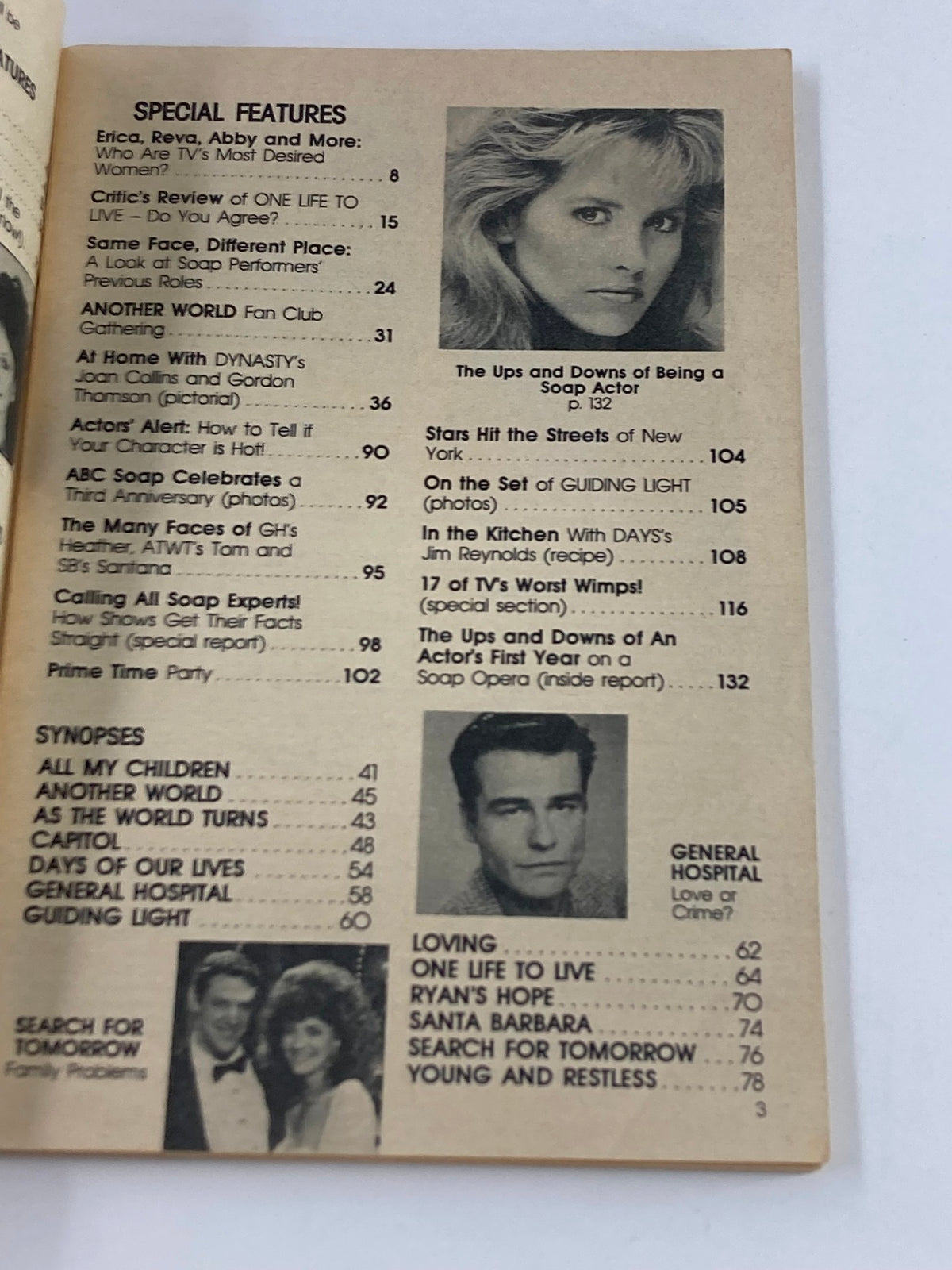 Another inside page of VTG Soap Opera Digest October 7 1986 displaying special features and sections about popular soap operas.