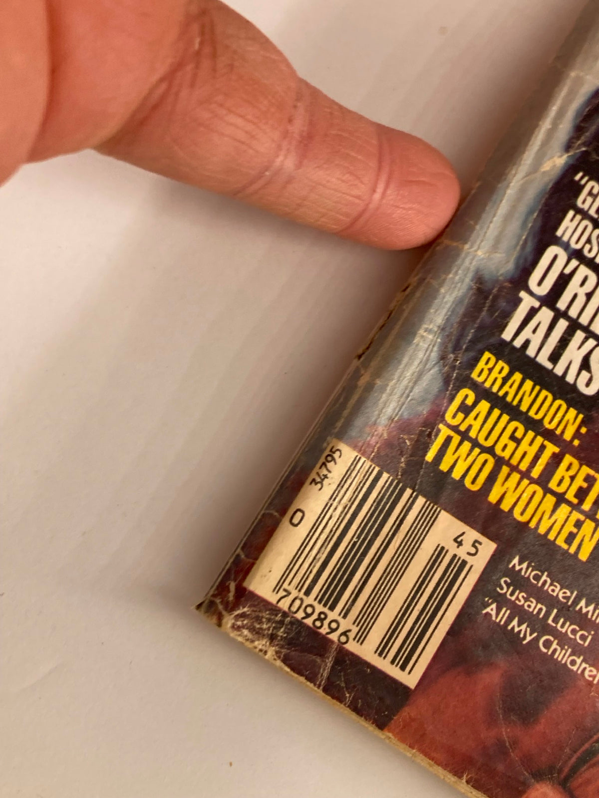 Side view of the VTG Soap Opera Digest October 27 1981 showing the spine and barcode, indicating its collector's status.