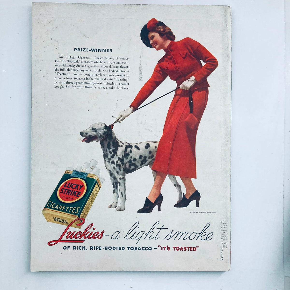 Back cover of VTG Life Magazine 1st Issue November 23 1936 displaying a vintage advertisement for Lucky Strike cigarettes.