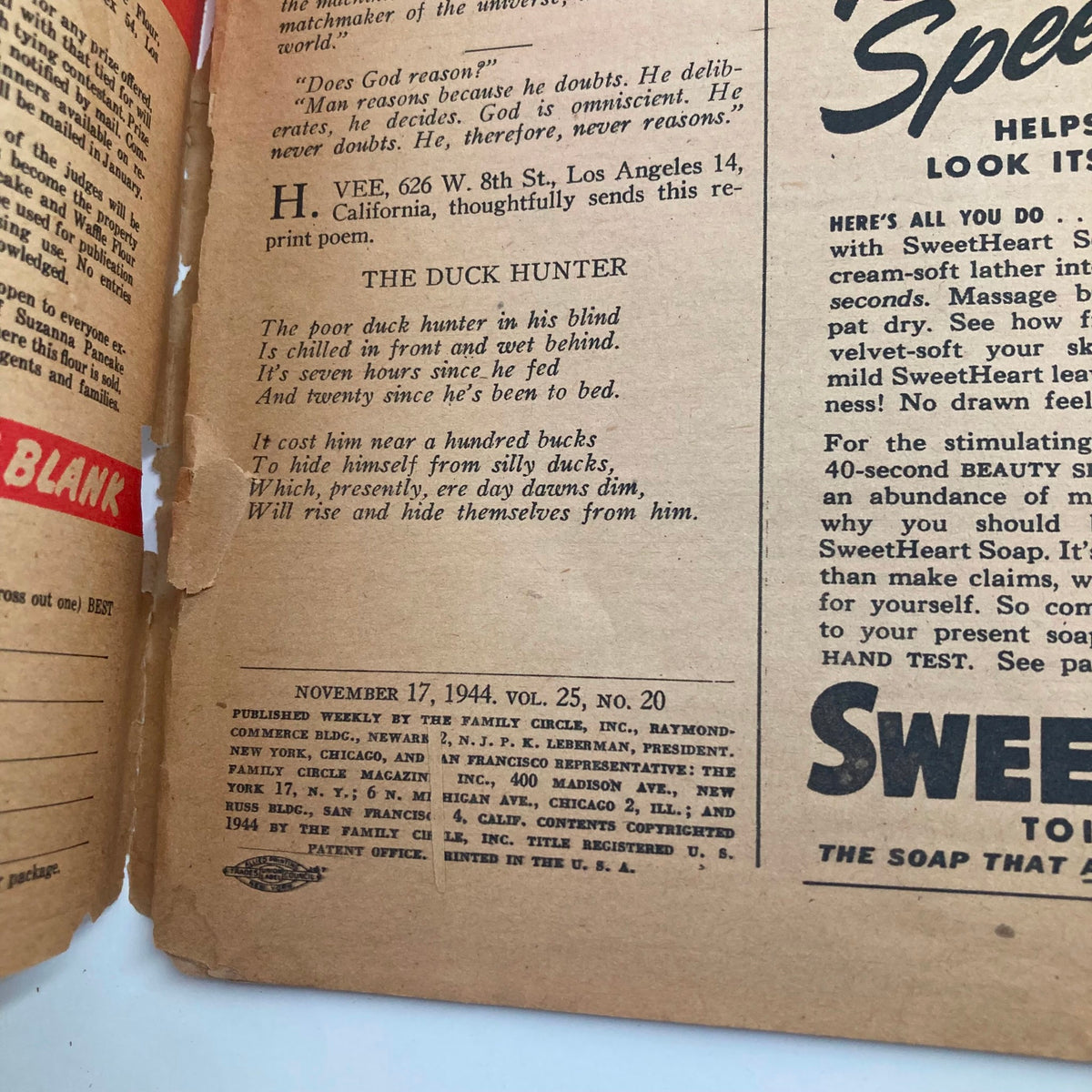 Vintage The Family Circle Magazine November 17 1944 The Duck Hunter No Label