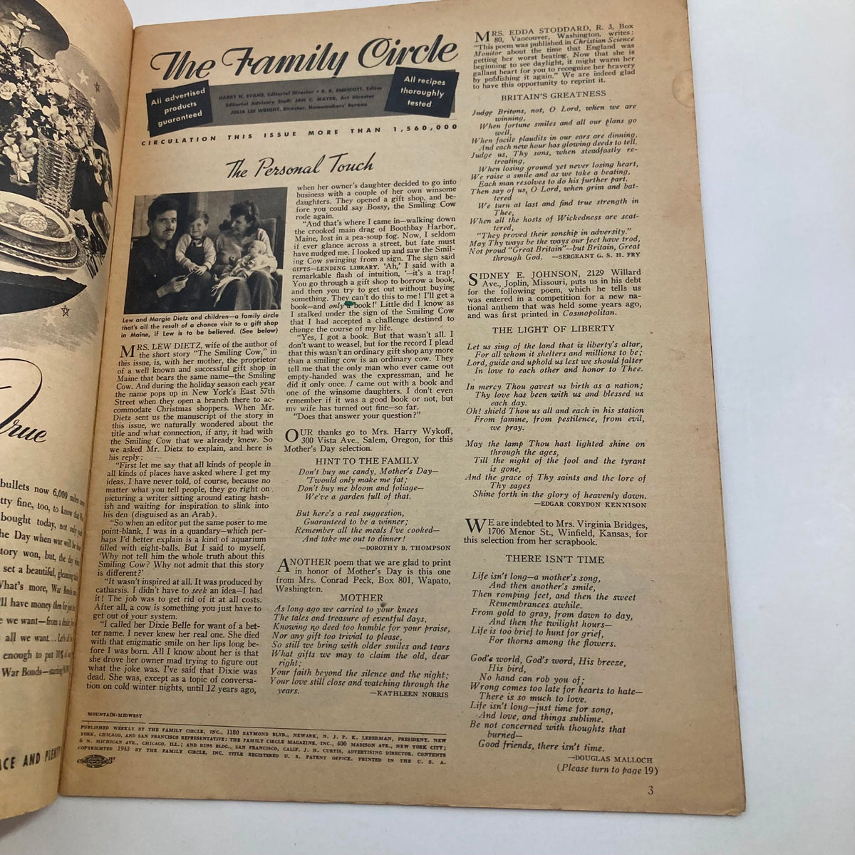 Vintage The Family Circle Magazine May 7 1943 Eddie Rickenbacker No Label