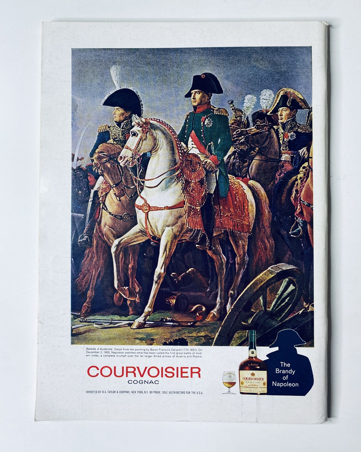 Advertisement page for Courvoisier Cognac in The New Yorker magazine March 26, 1966, displaying an artistic depiction of Napoleon on horseback alongside promotional text about the brand.