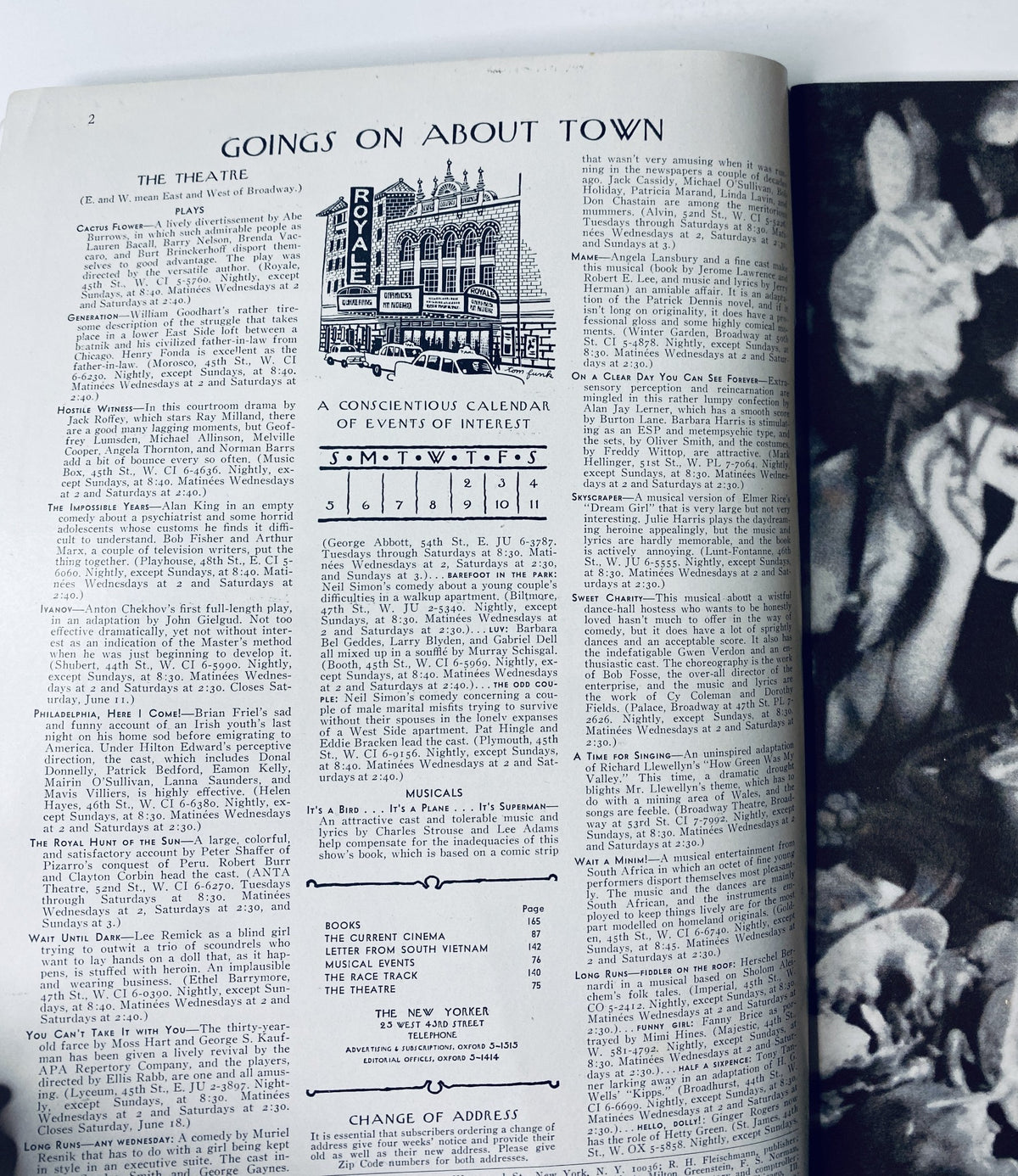 Interior page of The New Yorker Magazine from June 4, 1966, featuring 'Goings On About Town' with a detailed calendar of events in an attractive layout.