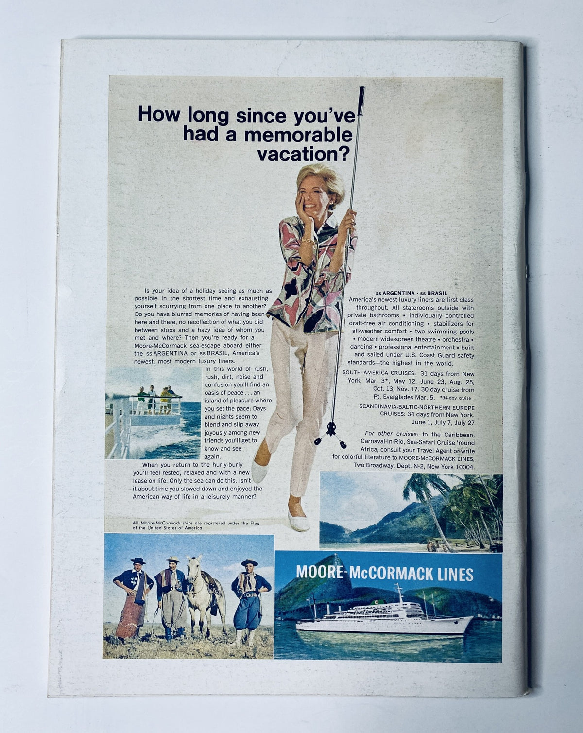 The New Yorker Magazine February 25, 1967 cover featuring a classic gentleman illustration, with additional vintage advertisement showcasing a woman in vacation attire and scenic backgrounds, in very good condition.
