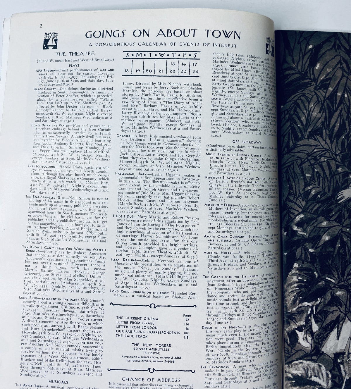 An interior page of The New Yorker Magazine June 17, 1967, showing 'Goings On About Town' with a calendar of events.