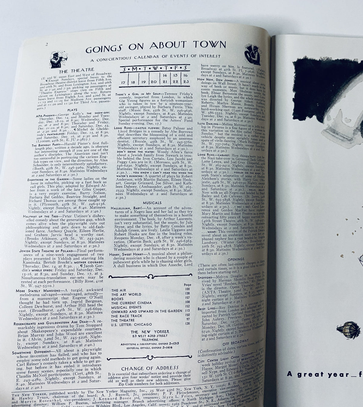 Page from The New Yorker Magazine December 16, 1967 featuring the Goings On About Town section, detailing upcoming events and cultural happenings.