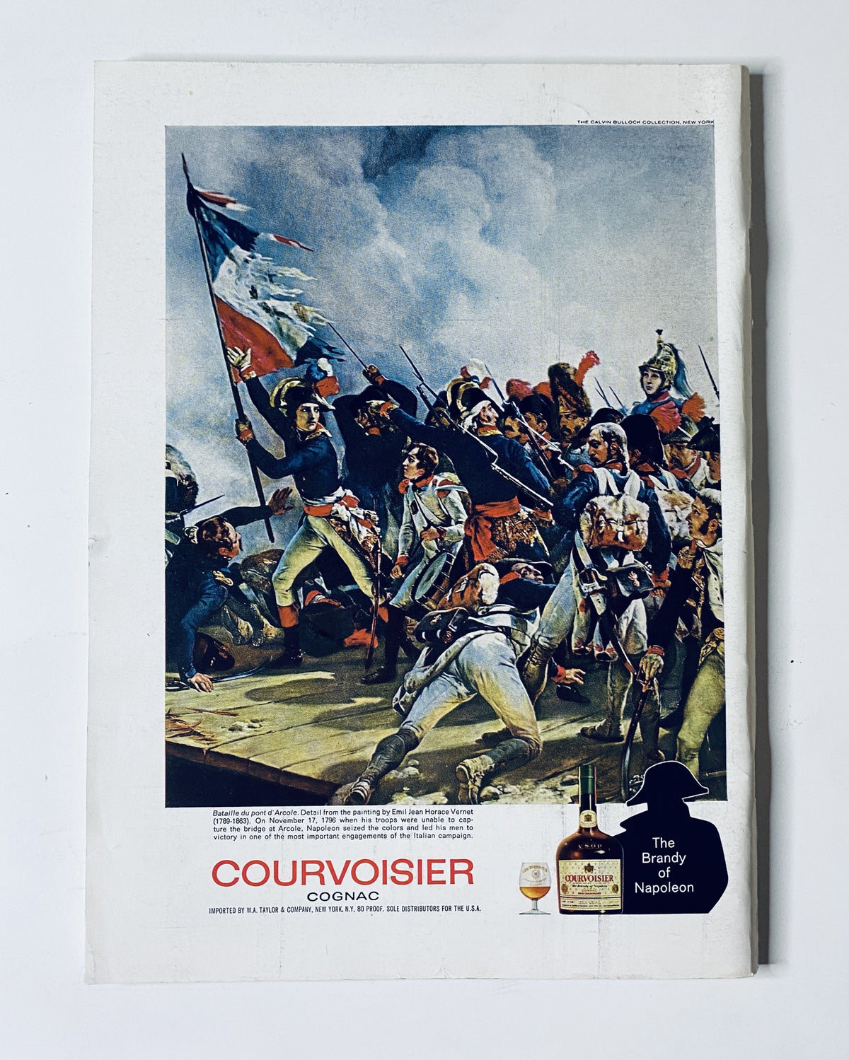 Advertisement for Courvoisier Cognac within The New Yorker Magazine December 16, 1967, showcasing a historical scene with soldiers and the brand logo.