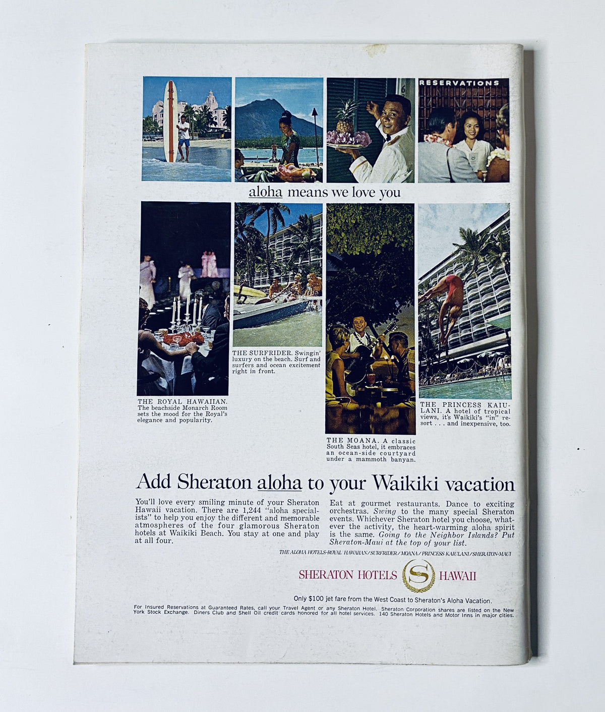 Advertisement page from The New Yorker Magazine, May 6, 1967 promoting Sheraton Hotels with a theme of 'aloha means we love you,' showcasing vacation scenes in Hawaii.