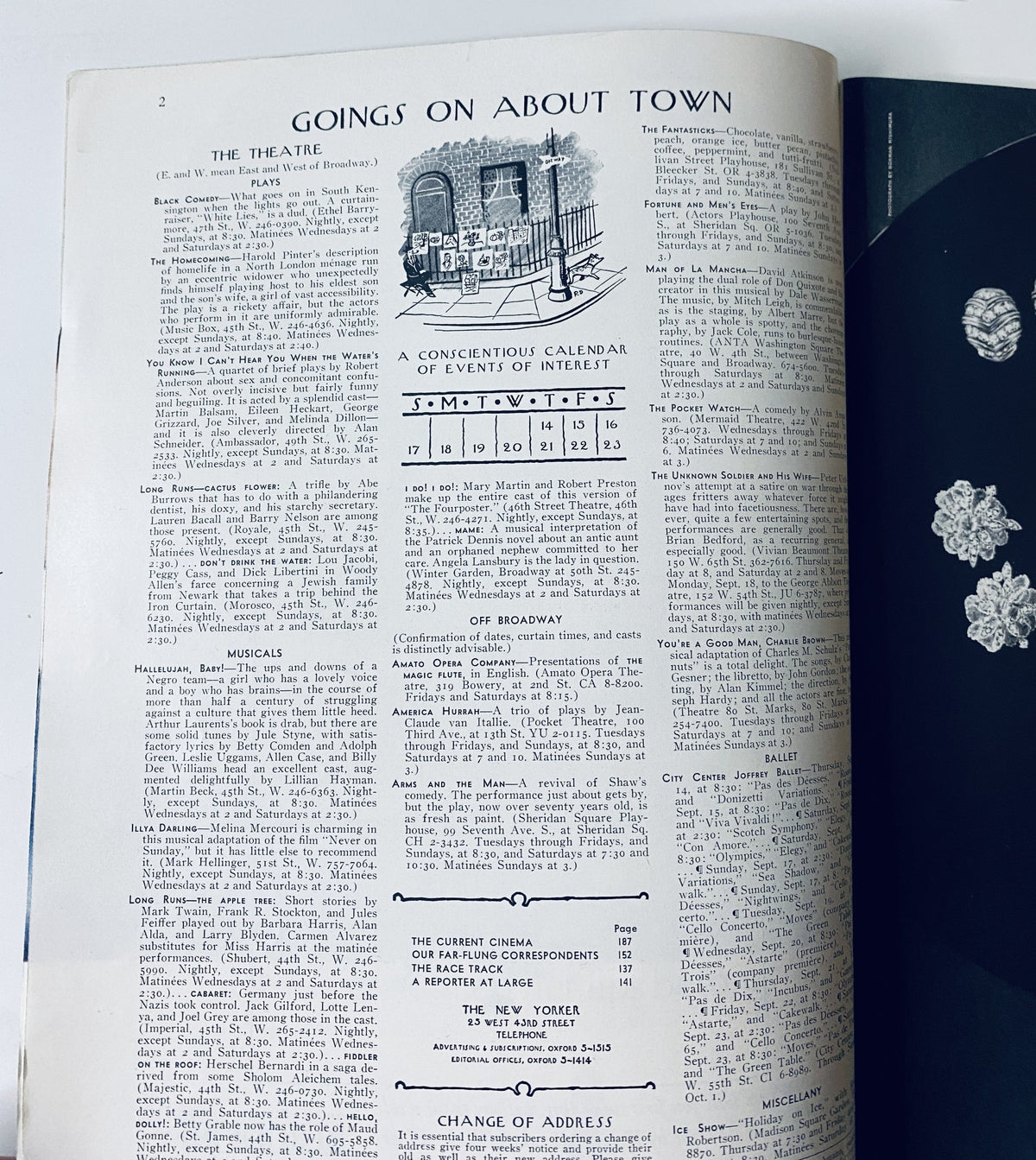 An interior page of The New Yorker Magazine September 16, 1967 displaying a detailed calendar of events and activities in the 'Goings On About Town' section.