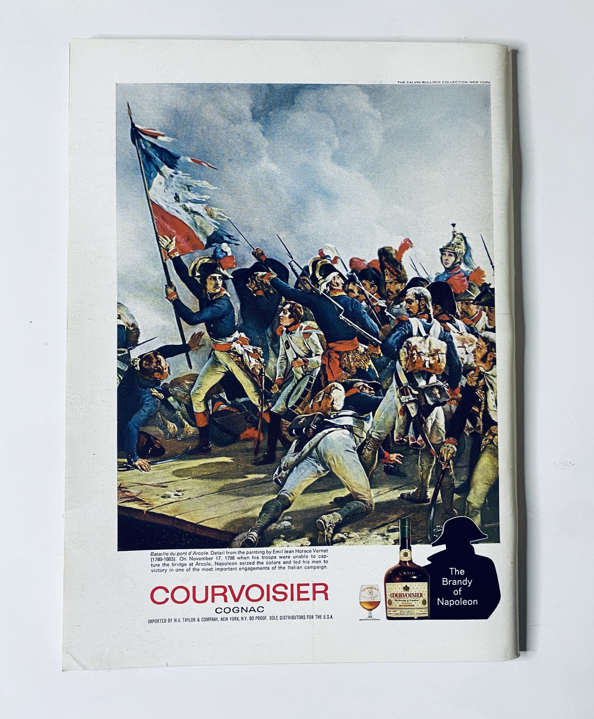 An advertisement in The New Yorker Magazine September 16, 1967 for Courvoisier Cognac featuring a historical illustration of soldiers, highlighting the brand’s heritage and connection to French history.