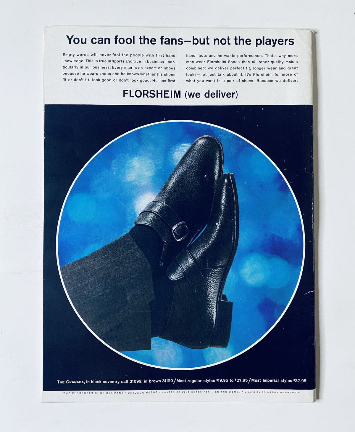 Advertisement from The New Yorker Magazine, September 2, 1967, for Florsheim shoes, featuring a close-up of stylish leather shoes on a blue background.