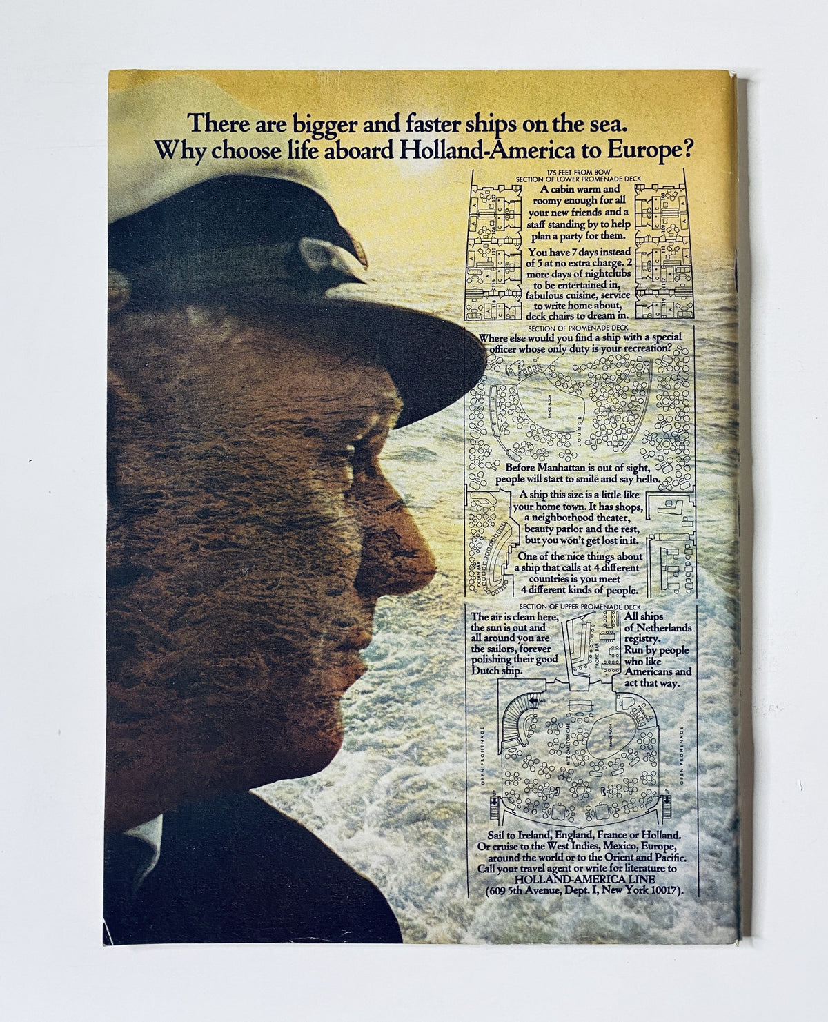 Advertisement page from The New Yorker Magazine June 10, 1967 promoting Holland-America cruise lines, highlighting ship amenities and travel between Europe and America.