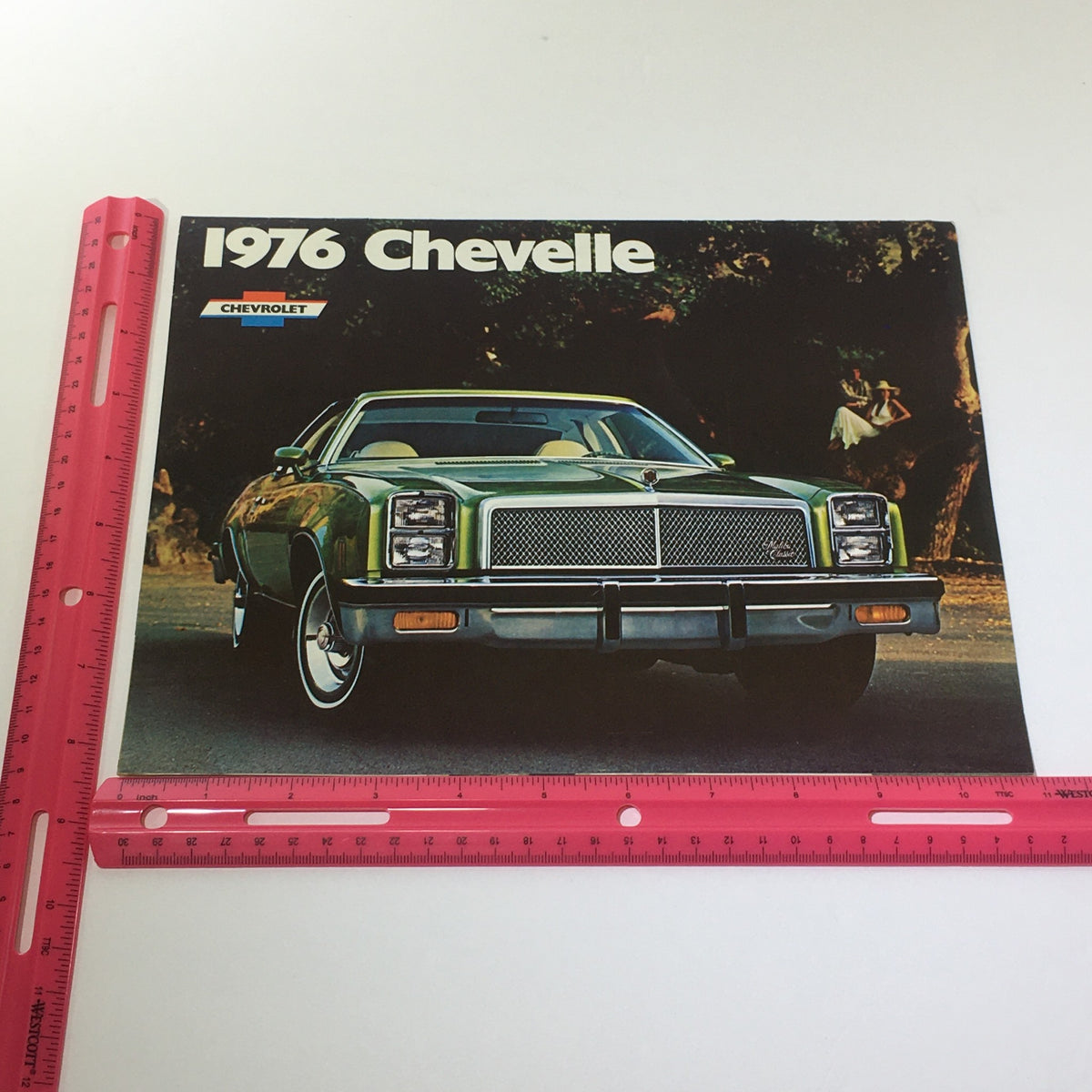 Vintage 1976 Chevelle Malibu Classic Sedan/Coupe S-3 V-8 Car Catalog Brochure cover featuring the iconic green Chevelle and highlighting model and brand.