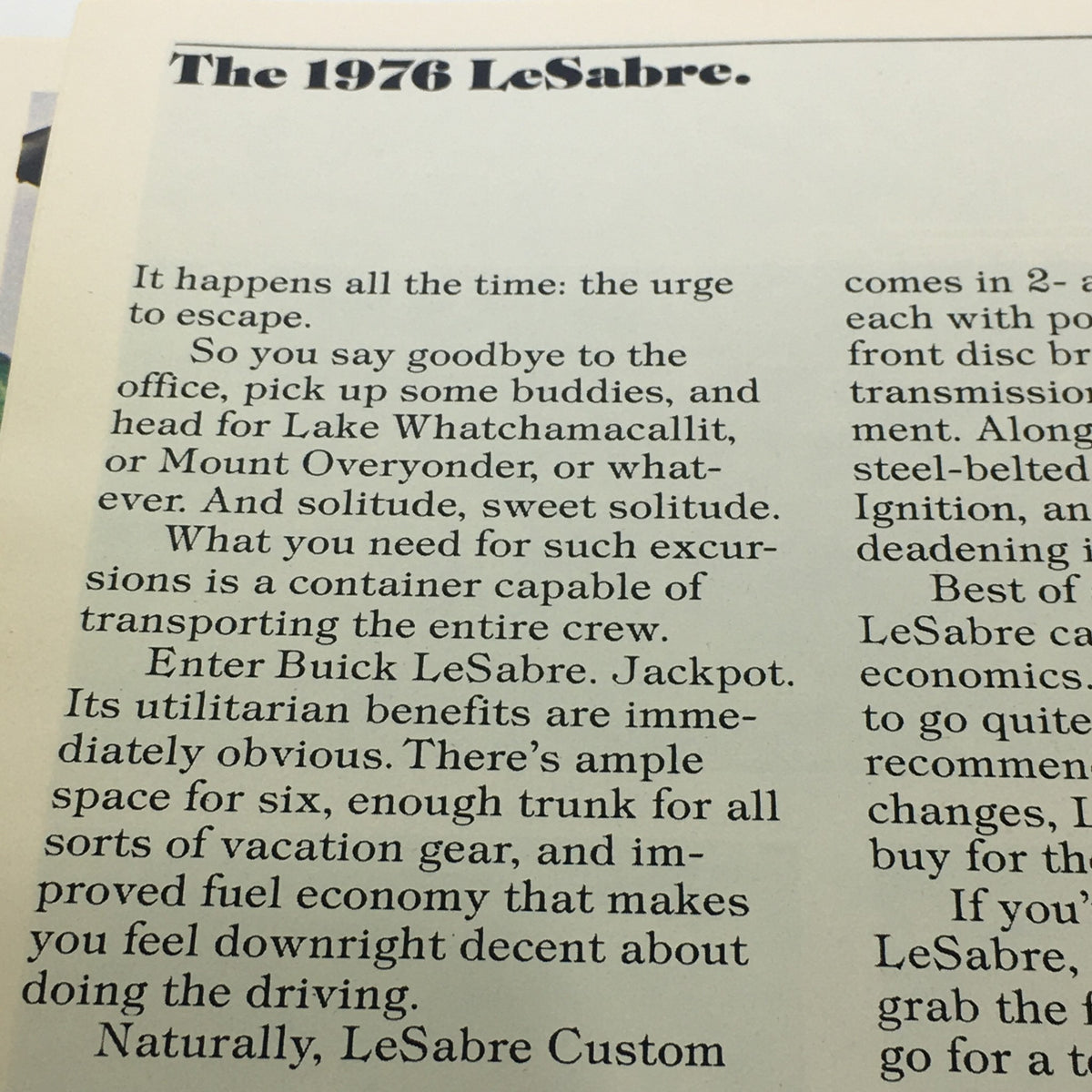 Overview of the 1976 Buick LeSabre and its utility, focusing on offering ample space for passengers and cargo.