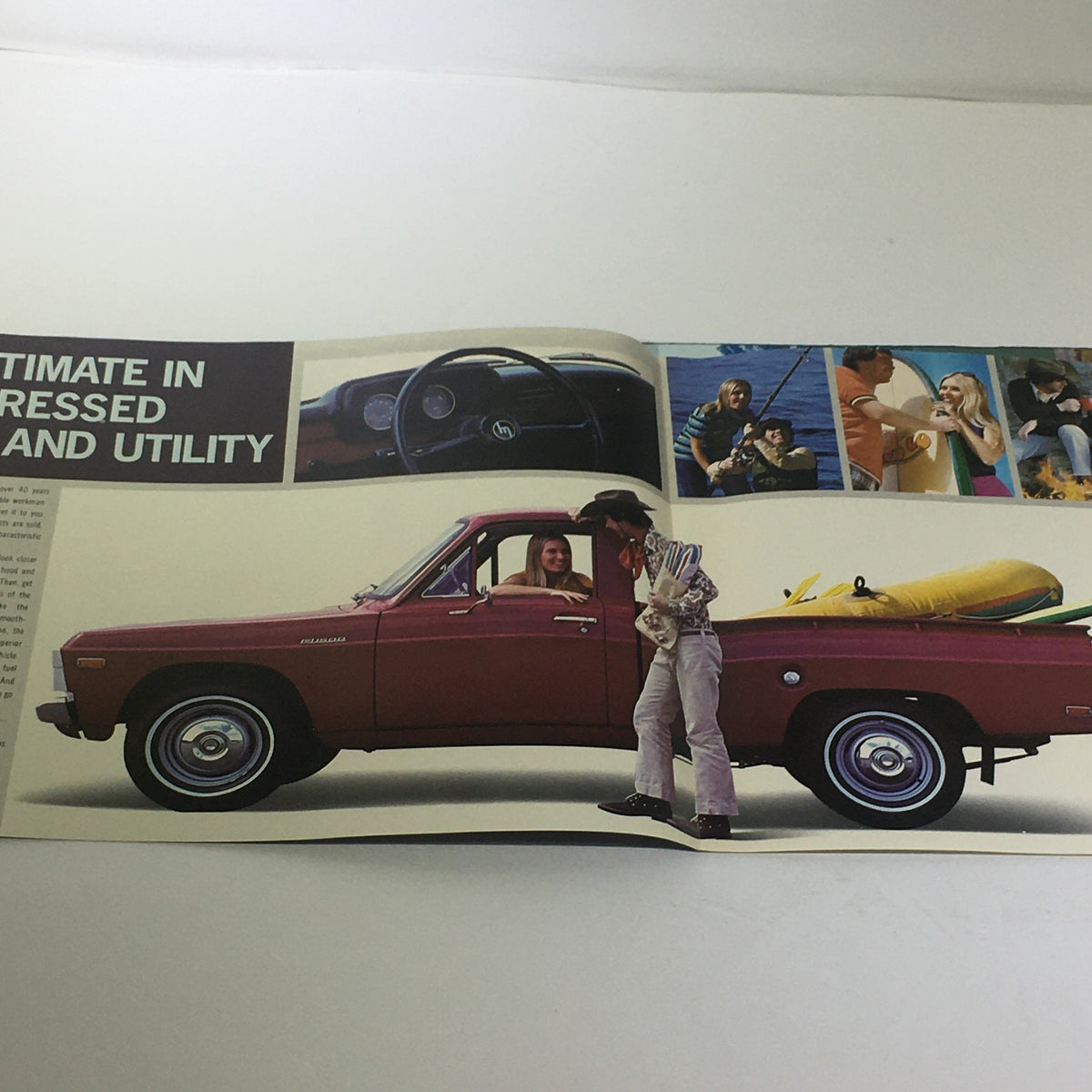 1975 Mazda B1600 Pickup Sport Truck Car Auto Brochure Catalog featuring a red pickup truck with two people, showcasing its design and utility.