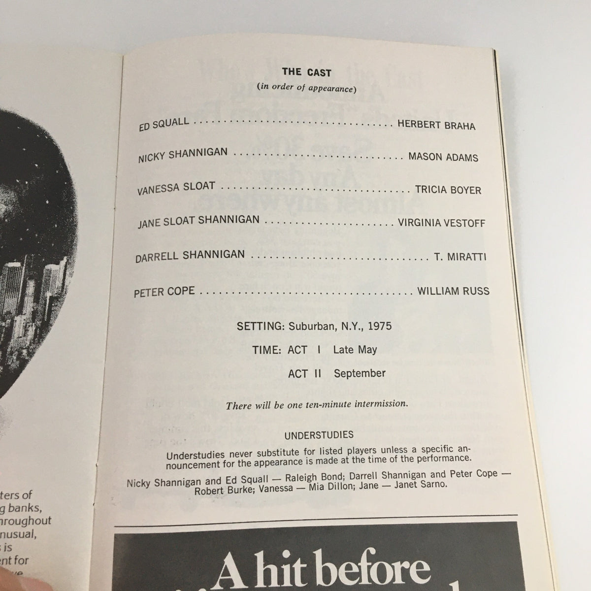 1976 Playbill from Mitzi E. Newhouse Theater showcasing 'The Shortchanged Review' cast list, featuring names like Ed Squall, Nicky Shanigan, and Vanessa Sloat.