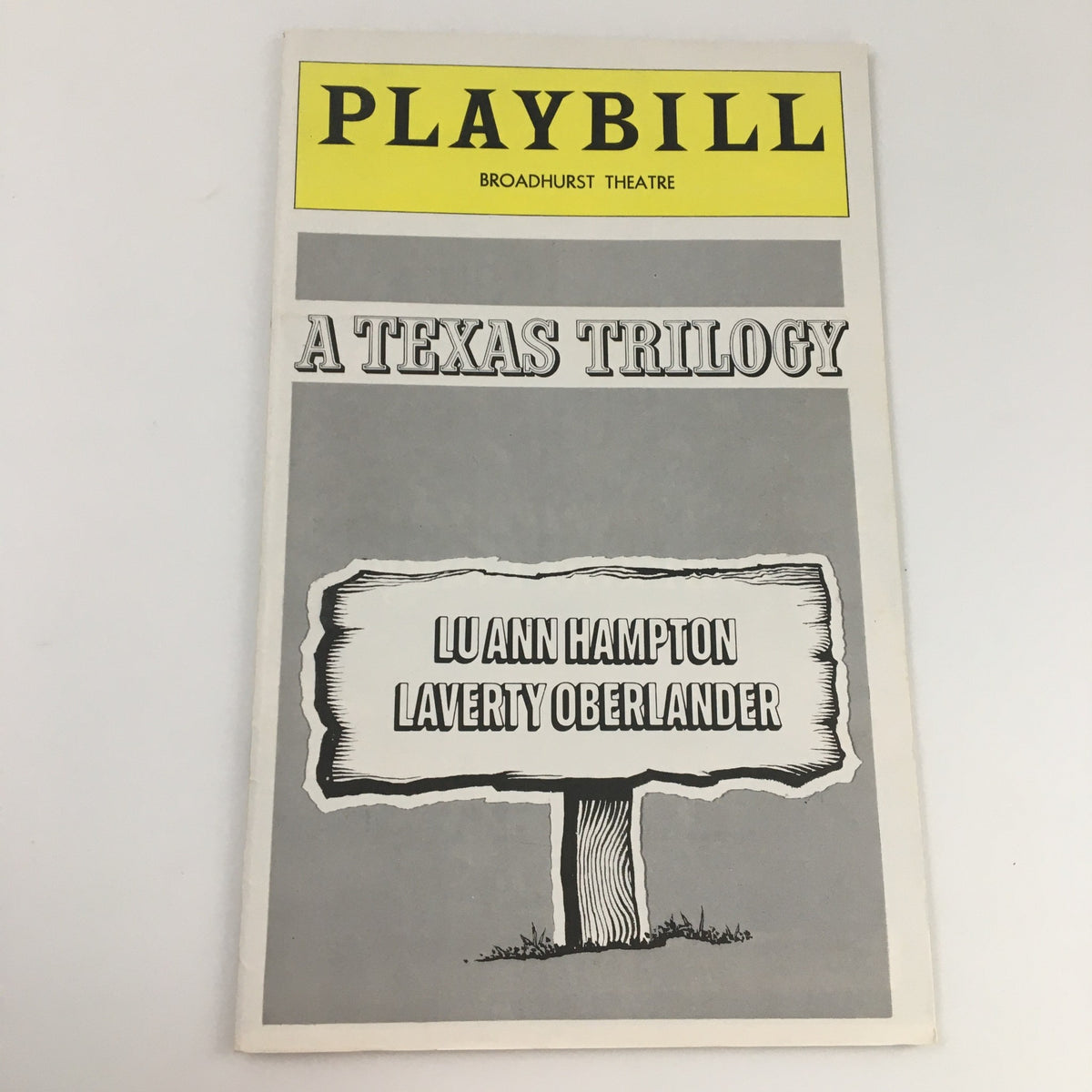 1976 Playbill for 'A Texas Trilogy' at Broadhurst Theatre featuring Lu Ann Hampton and Laverty Oberlander.