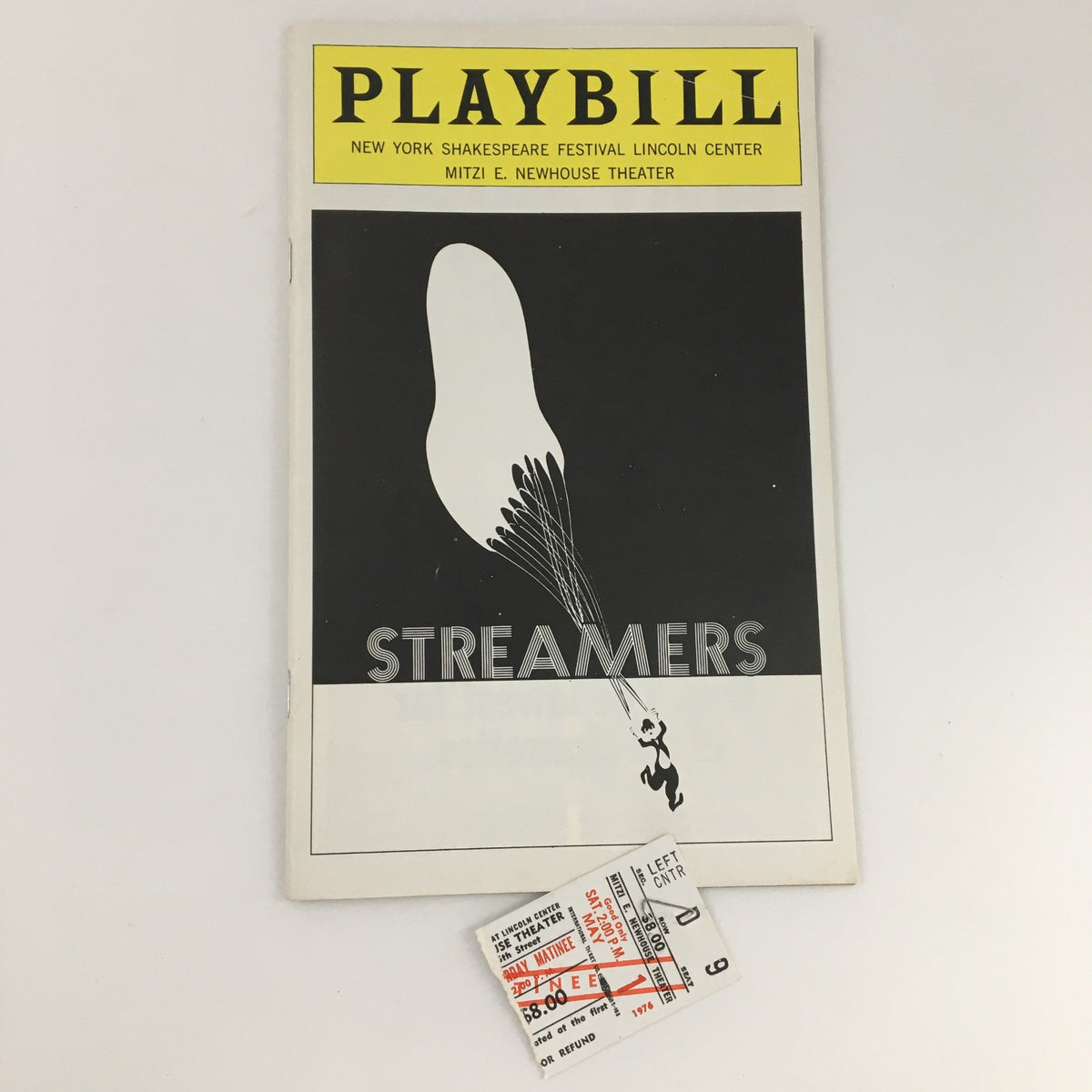 1976 Playbill for 'Streamers' at Mitzi E. Newhouse Theater, showcasing a minimalist cover design and featuring the title prominently displayed.