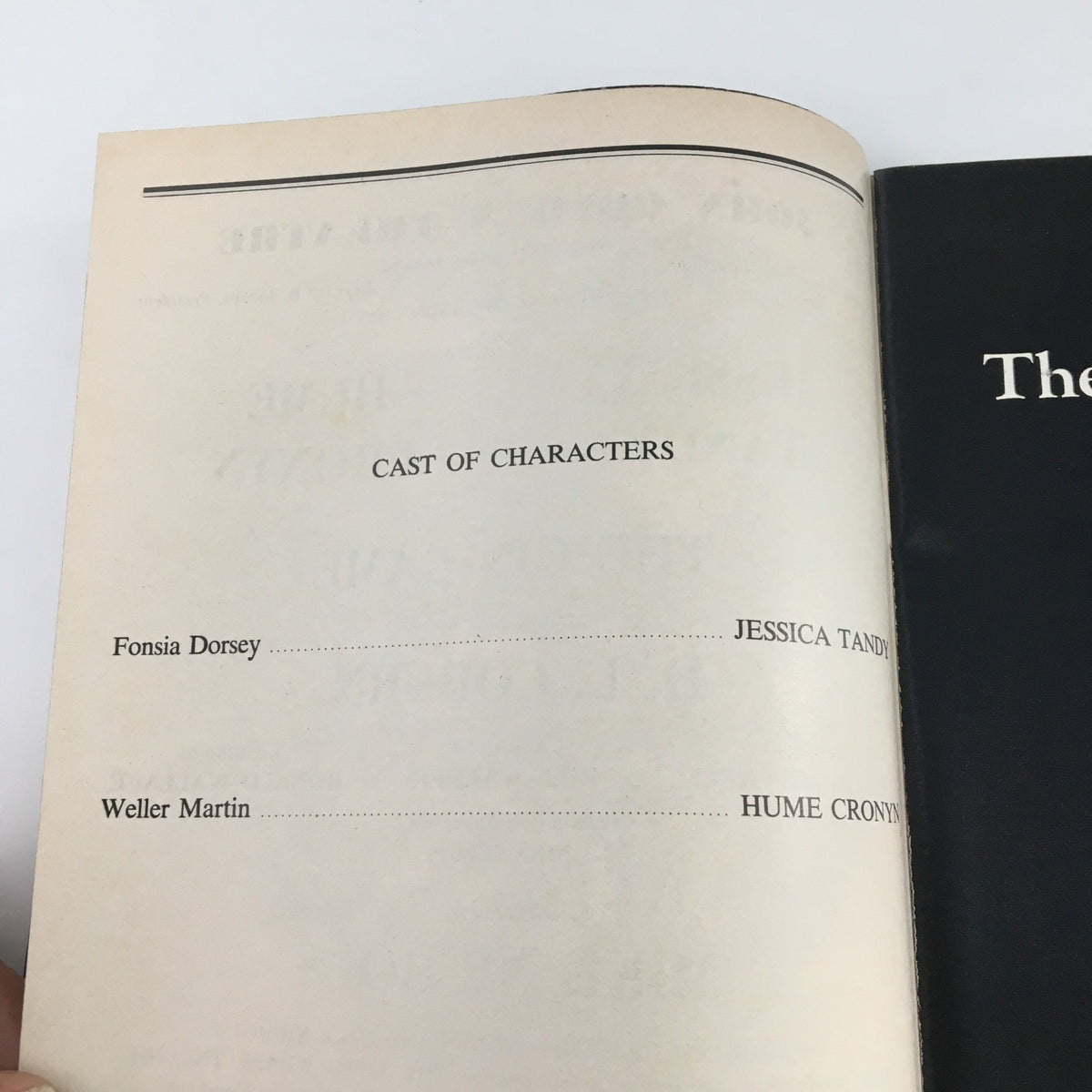 Cast of characters page from the 1977 Playbill for 'The Gin Game', listing Jessica Tandy and Hume Cronyn as the main performers.