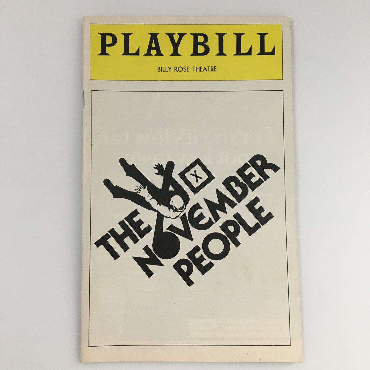 1977 Playbill for 'The November People' at Billy Rose Theatre featuring distinct cover design with graphic elements.