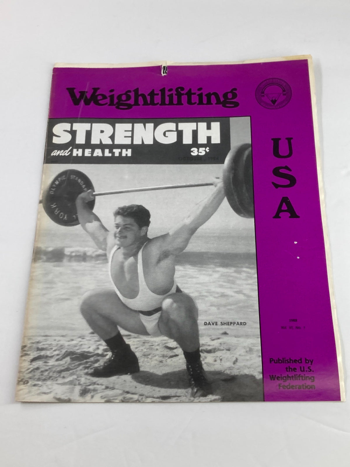 Vintage Weightlifting USA Magazine cover featuring Dave Sheppard, January 1988, Vol 6 #1.