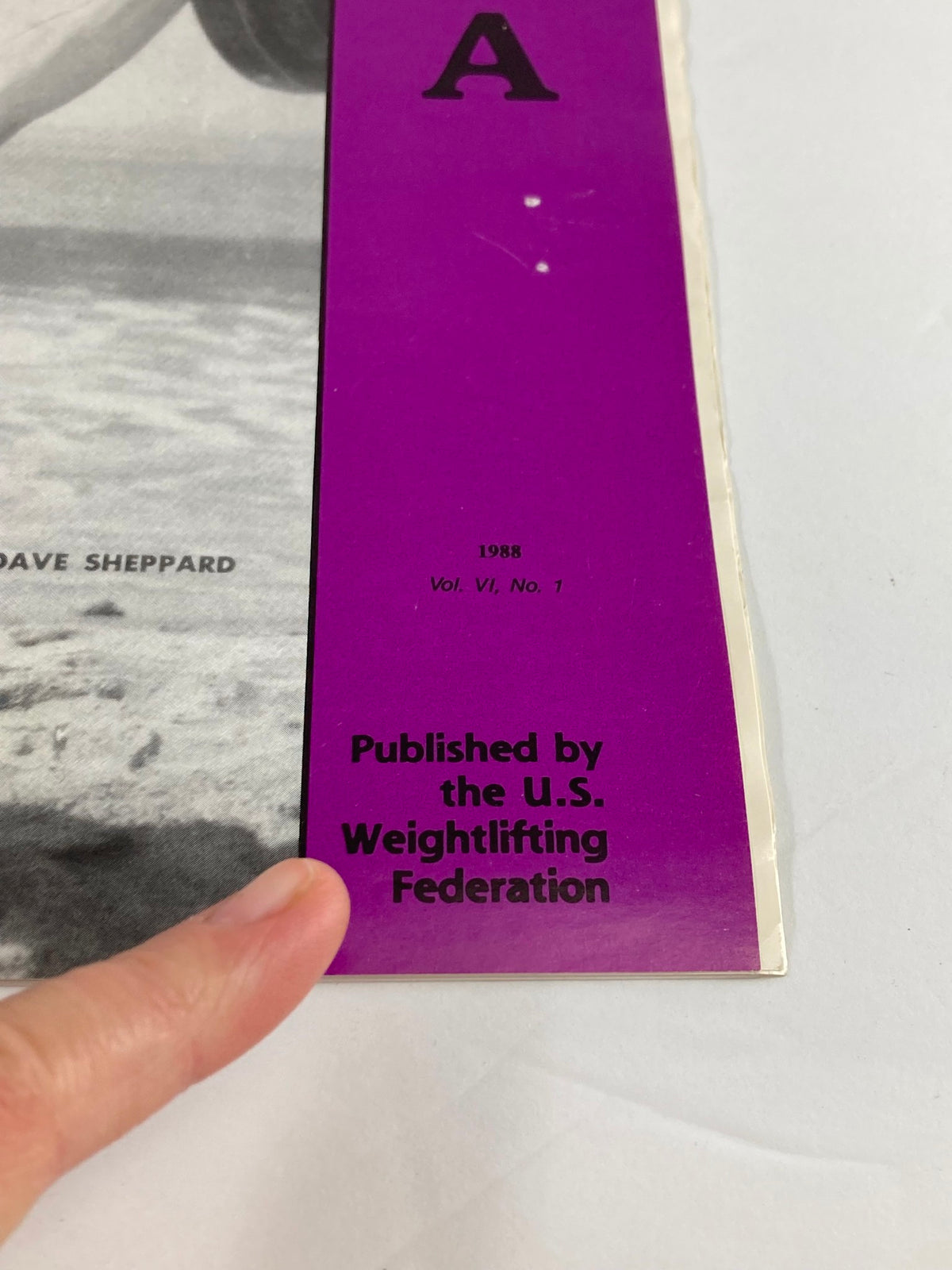 Close-up of Weightlifting USA Magazine cover showing 'Published by the U.S. Weightlifting Federation', January 1988, Vol 6 #1.