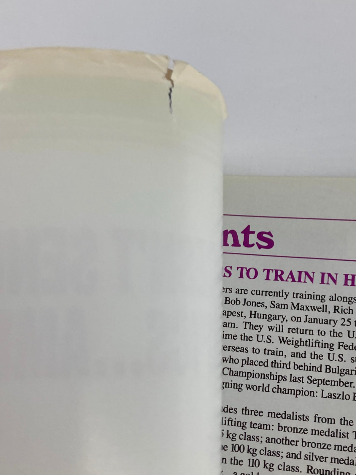 Image showing the spine of the Weightlifting USA Magazine with visible wear, published January 1988, Vol 6 #1.