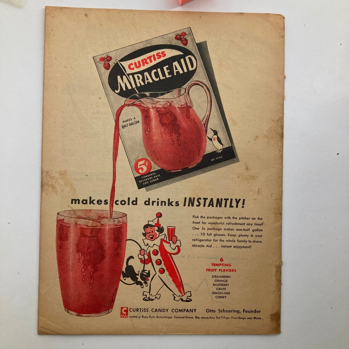 Vintage advertisement from VTG Junior Scholastic Magazine May 18 1955 featuring CURTISS Miracle Aid, promoting instant cold drinks with colorful imagery.