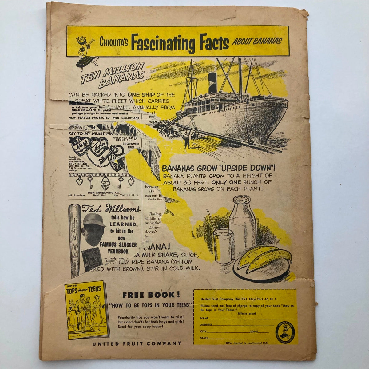 Chiquita's Fascinating Facts about Bananas booklet cover, displaying engaging illustrations and facts about bananas, linking to the VTG Junior Scholastic Magazine May 11 1955.