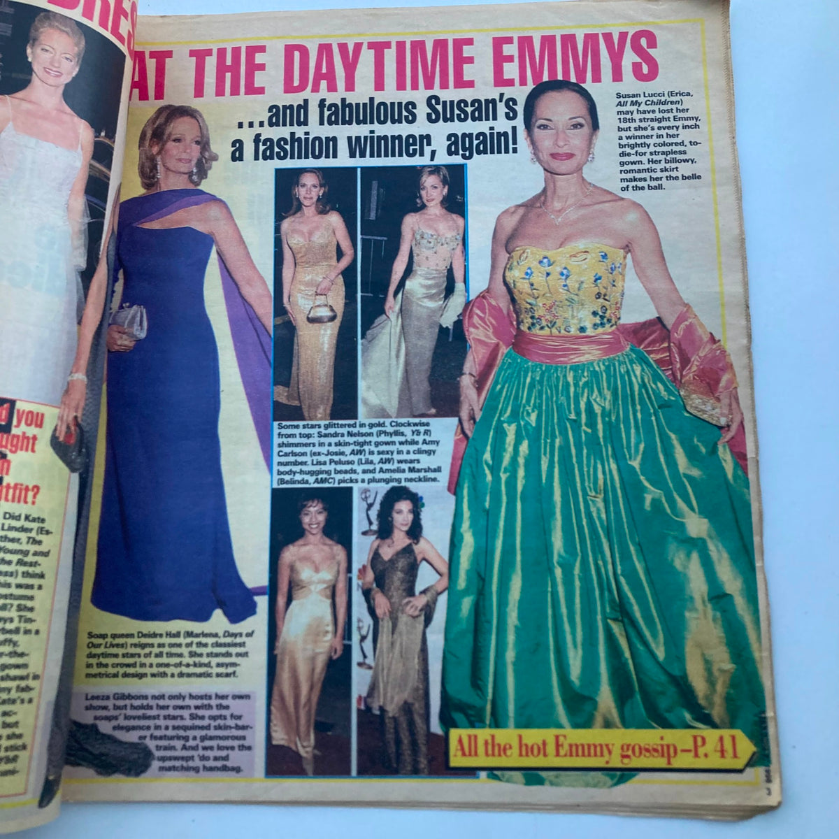 Interior page of the VTG Star Tabloid Magazine from June 2, 1998, showcasing fashion highlights and celebrities at the Daytime Emmys.
