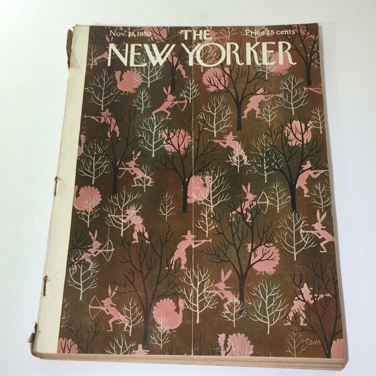 Cover of The New Yorker, November 18, 1959, featuring a unique theme design by Charles E. Martin with whimsical illustrations of nature and animals.