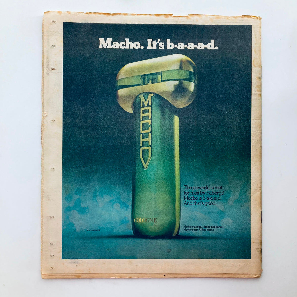 Back cover of VTG Rolling Stone Magazine December 29 1977 Issue 255 featuring an advertisement for Macho cologne, highlighting its appeal and branding from the era.