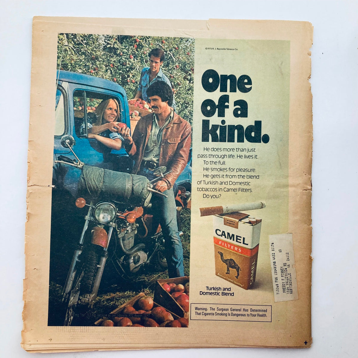 Another page from the Rolling Stone Magazine January 29, 1976 Issue 205 showcasing an advertisement for Camel Filters with a vintage design.