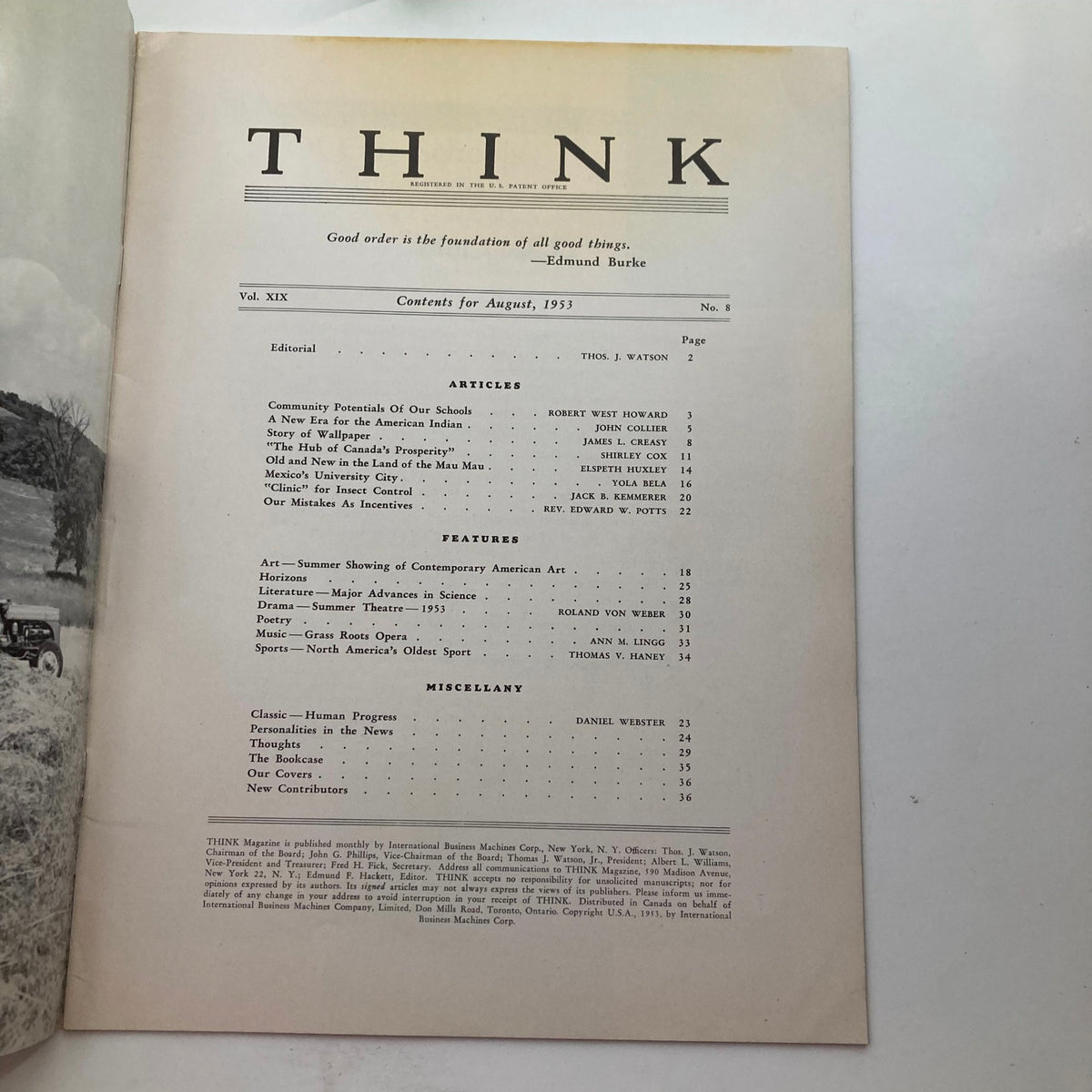 Vintage Think Magazine August 1953 Vol 19 No. 8 Mexico's University City No Label