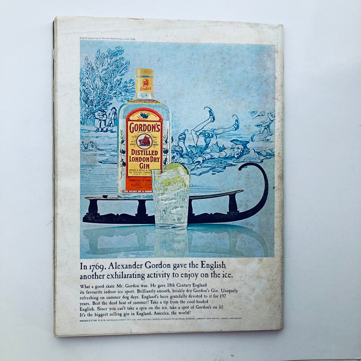 VTG Playboy Magazine July 1966 back cover featuring Gordon's Distilled London Dry Gin advertisement with a winter scene.