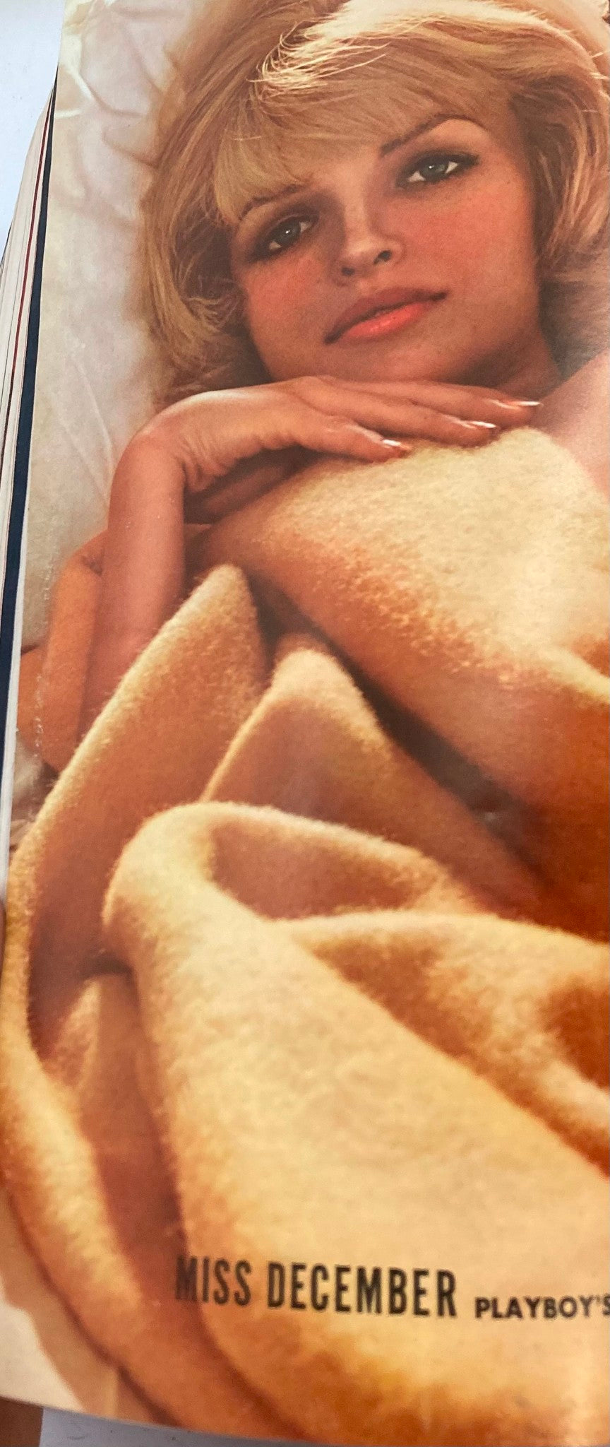 VTG Playboy Magazine December 1965 centerfold page featuring Dinah Willis, presenting a classic vintage aesthetic.