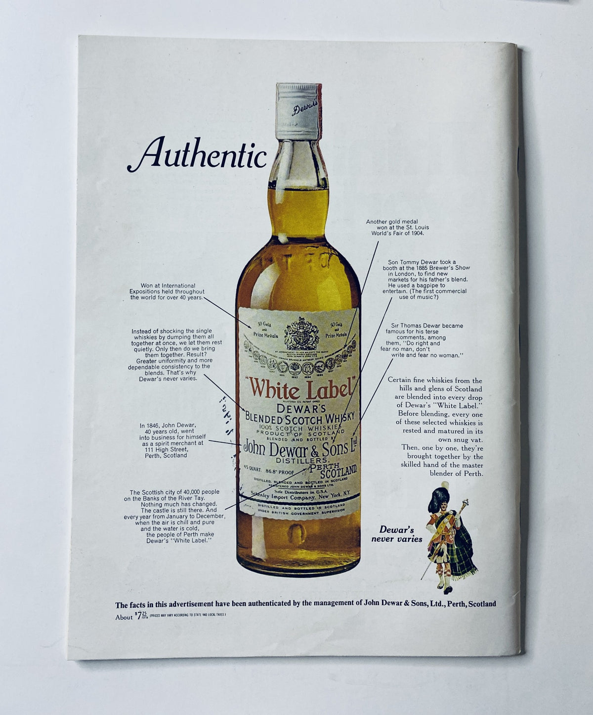 Dewar's White Label Blended Scotch Whisky advertisement featuring a large bottle of whisky with detailed descriptions and branding elements. The New Yorker Magazine August 23, 1969, W. Steig Artist Painting Landscape VG.