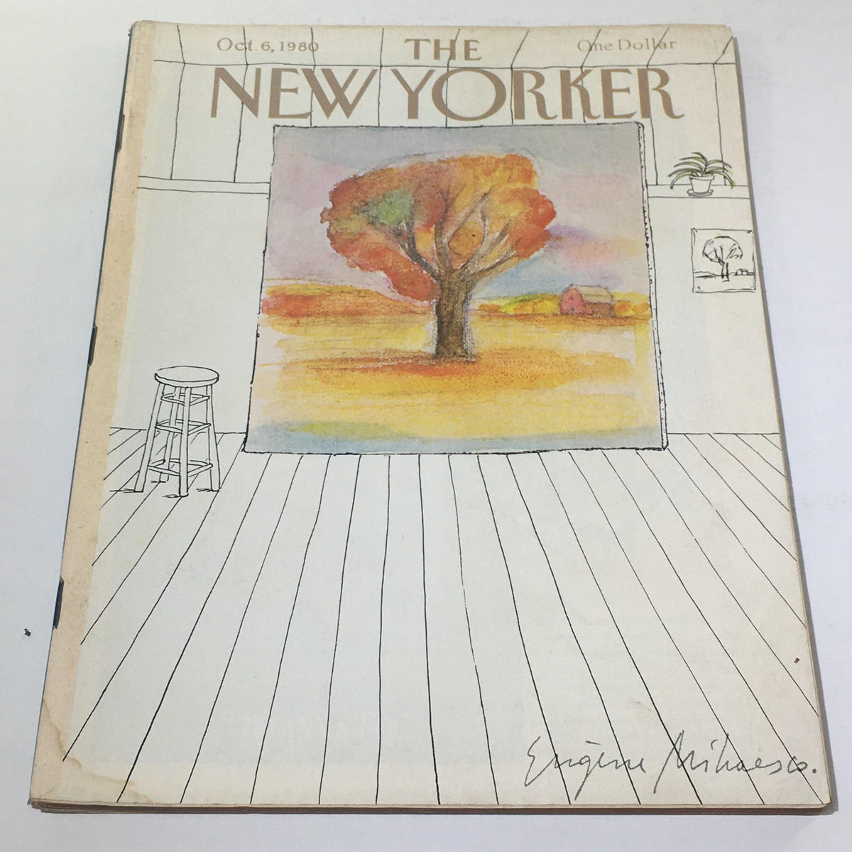 The New Yorker: October 6, 1980 Full Magazine featuring cover art by Eugene Miahesco, depicting a vibrant autumn tree and minimalist interior design.