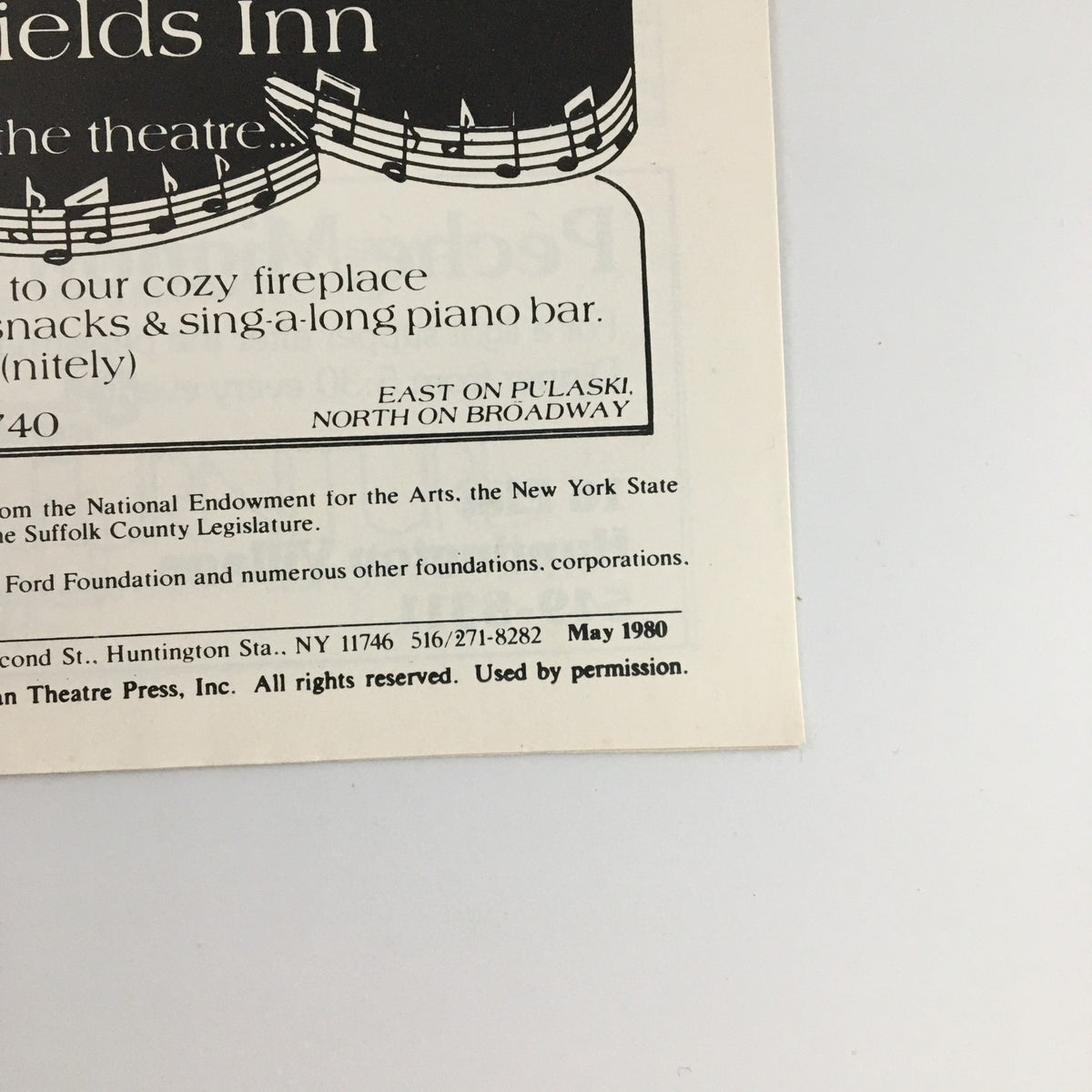 1980 Playbill 'Dear Liar' featuring musical notes and information about theater events at Playhouse, May 1980.