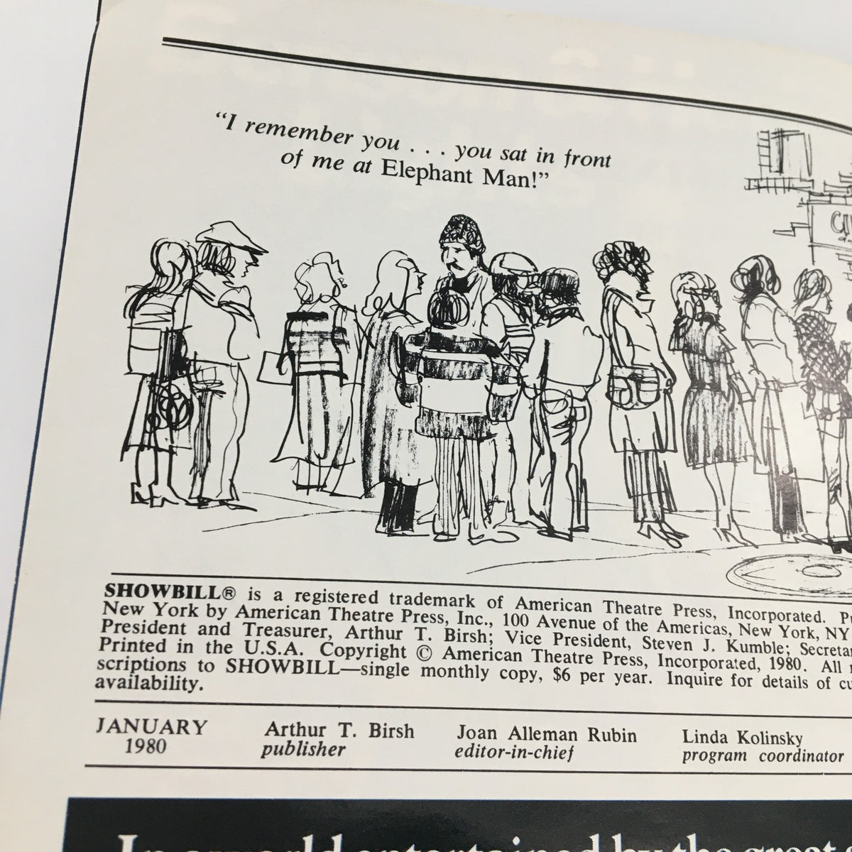 1980 Showbill showcasing a nostalgic moment with various characters from the play 'Class Enemy', capturing a crowd scene with reference to the play's history.