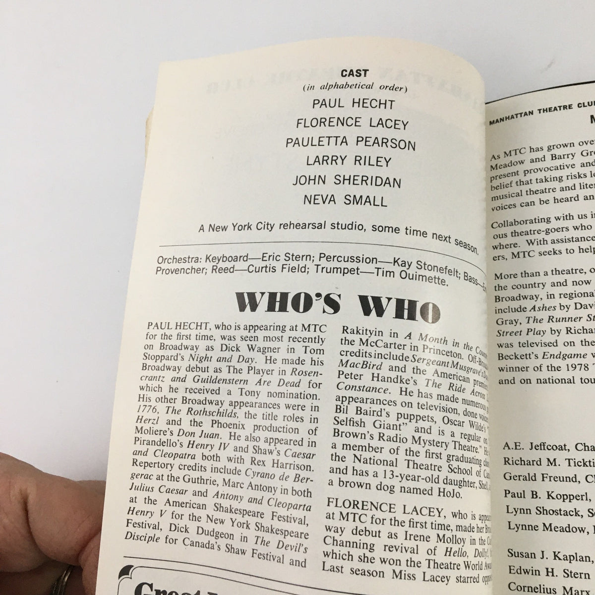 1980 Showbill for 'Styne After Styne' at Manhattan Theatre Club, highlighting cast credits including Paul Hecht and Florence Lacey, with additional notes on the production.