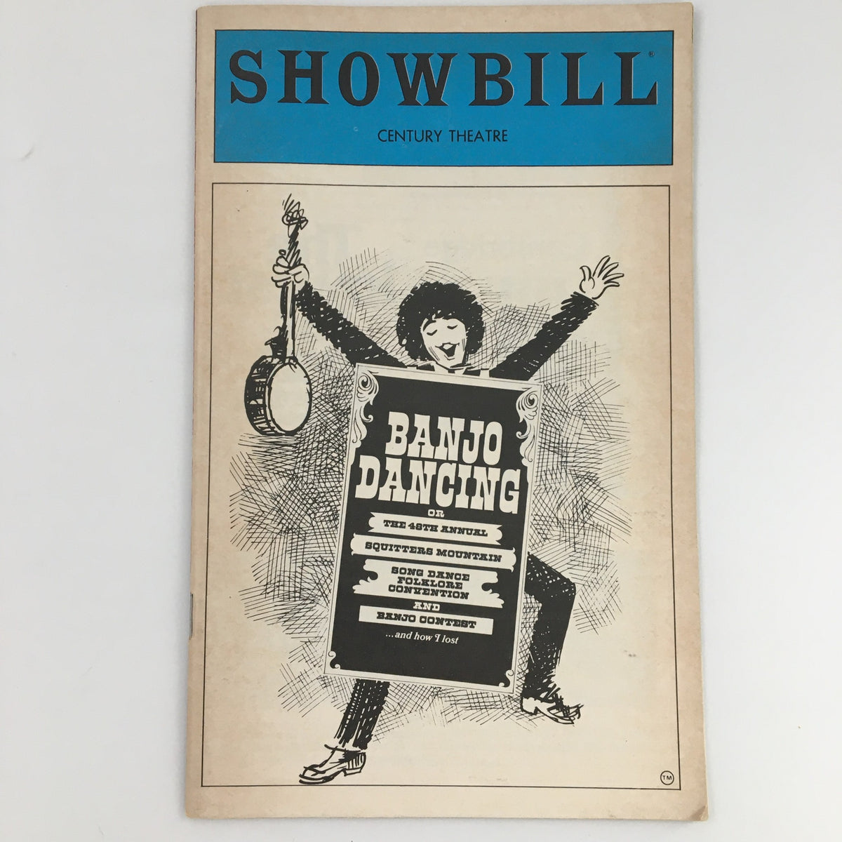 1980 Showbill for 'Banjo Dancing' at Century Theatre featuring illustrations of a performer holding a banjo, promoting the 43rd Annual Squitters Mountain Song Dance Folklore Convention and Banjo Contest.