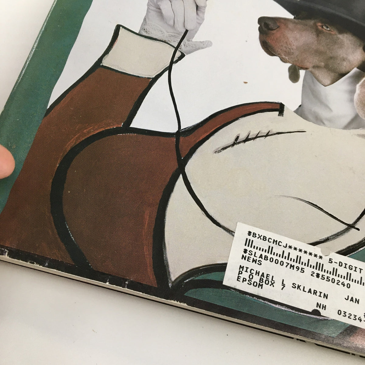 The New Yorker Full Magazine February 21 2000 Tilley Dog by William Wegman, featuring a close-up of the magazine cover with an address label and minor wear marks.
