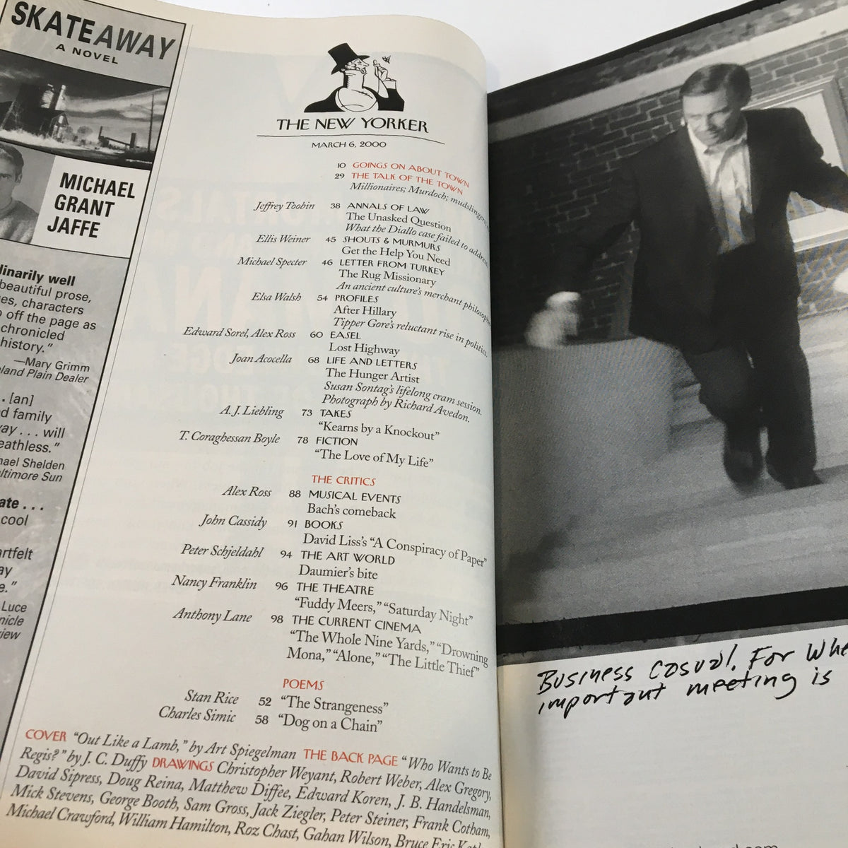 Interior page from The New Yorker Magazine March 6 2000, displaying articles and editorial content, showcasing the magazine's distinctive style and layout.
