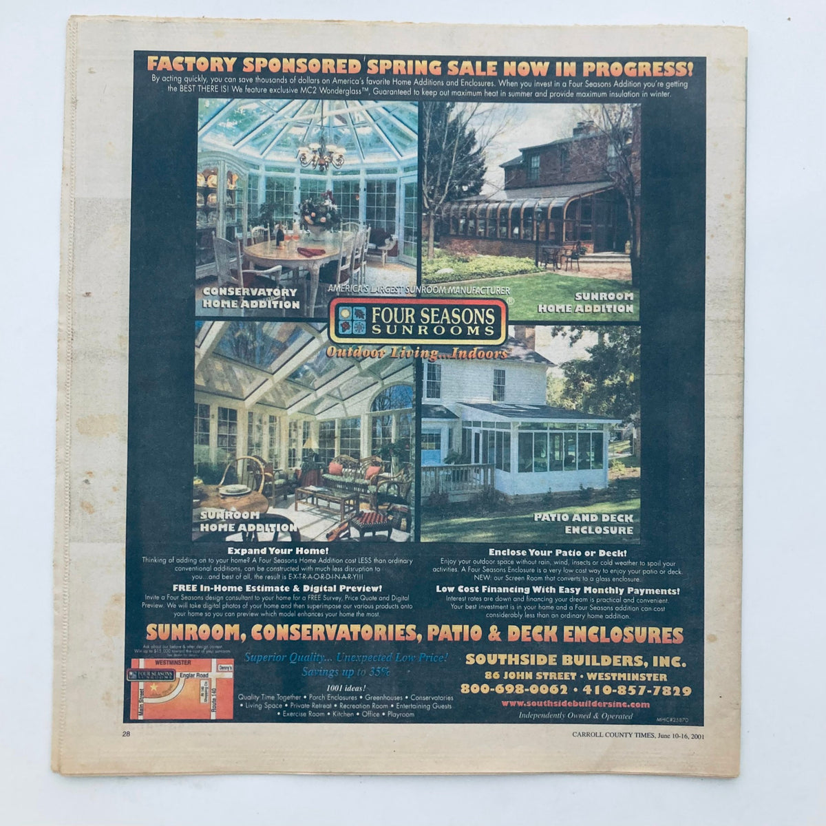 Back cover of TV Week Magazine June 10 2001 advertising home improvement services, highlighting vintage advertising styles from the magazine's era.