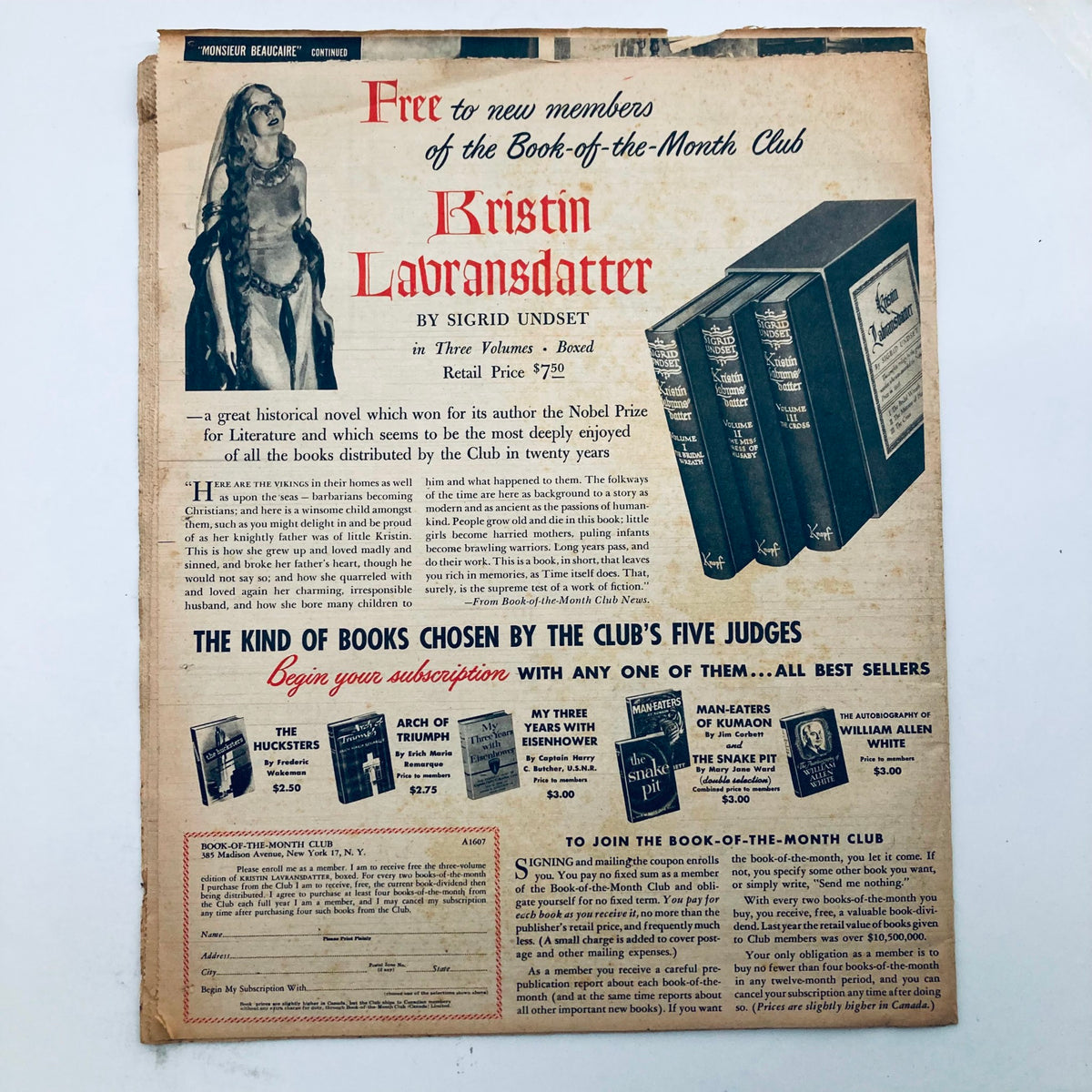 Cover of Parade Newspaper Magazine from the Washington Post, dated July 14, 1946, featuring articles on Maine camping, collectible vintage magazine, and Book-of-the-Month Club promotion.