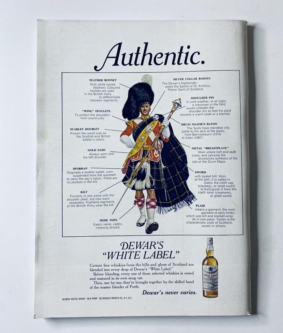 Back cover of The New Yorker Magazine November 15, 1969 displaying an advertisement for Dewar's White Label whiskey.