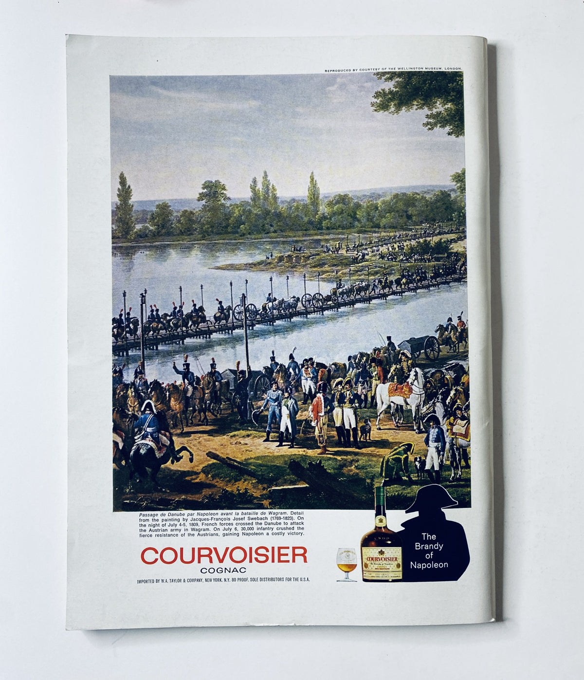 Back cover of The New Yorker Magazine October 4, 1969, featuring a colorful advertisement for Courvoisier Cognac, depicting a historic scene with horses and people, promoting the brand.
