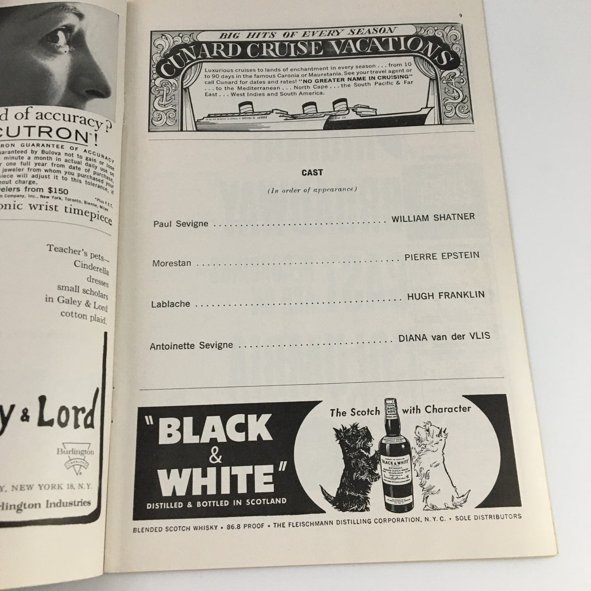 1962 Playbill for 'A Shot in the Dark' showcasing additional cast members including William Shatner and Diana van der Vlis.